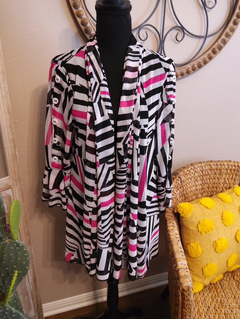 Multiples Black, White & Pink Striped Lightweight Swimsuit Cover-up